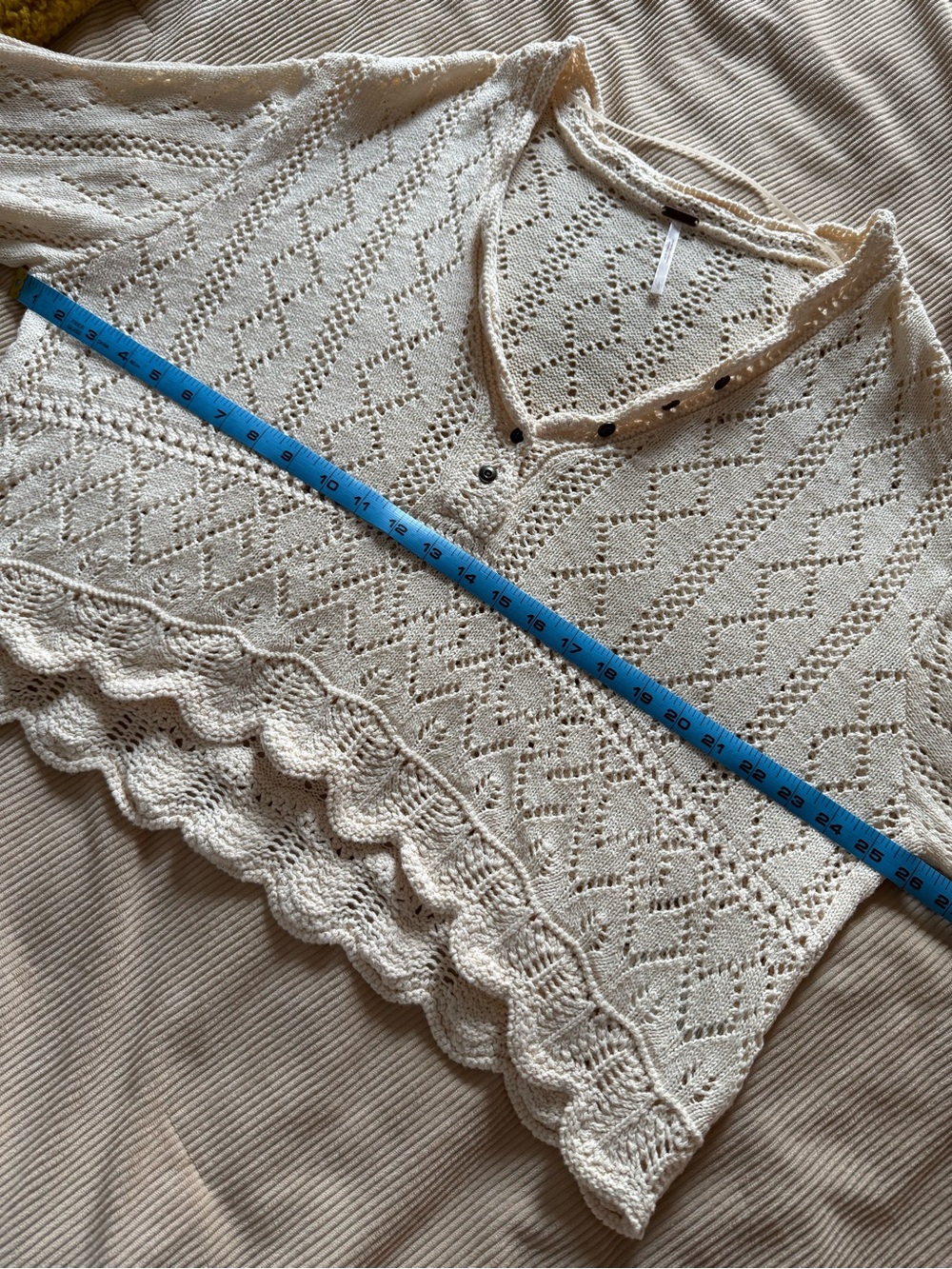 Free People Charlotte Sweater Shortbread Ivory V-Neck Pointelle Scalloped Large - Picture 13 of 14